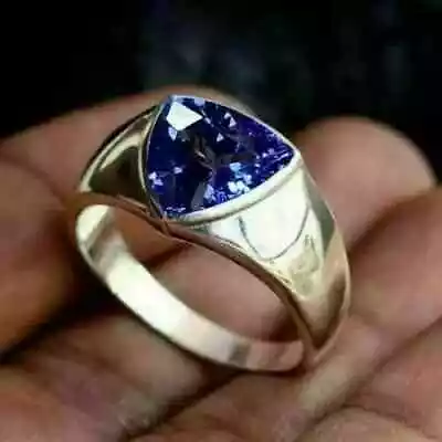 2Ct Trillion Cut Simulated Tanzanite Men's Solitaire Ring 14K White Gold Finish • $84.38