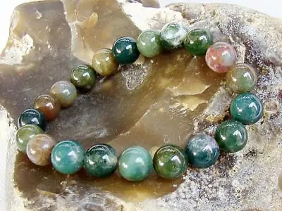 Natural Gemstone Men's Women's Elasticated Bracelet 10mm INDIAN AGATE Beads • $3.71