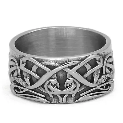 Norse Knot Ring Mens Womens Silver Stainless Steel Celtic Viking Band Sizes 8-12 • $19.99