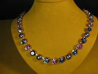 MARIANA JEWELRY NECKLACE SWAROVSKI GRAY BLUE PINK CRYSTALS PEARL Rose Gold Plate • $150