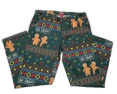 Mens Christmas Pants Gingerbread Man Green Adjustable Waist Size XL • $21
