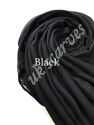 Ladies Womens Plain Viscose Rayon Scarf Hijab Shawl Sarong Wrap Maxi Scarf Black • £2.79