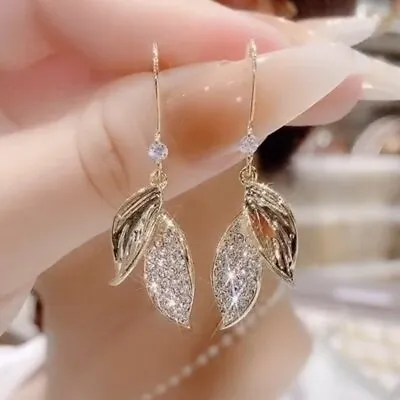 $1.67 • Buy Fashion Tassel Leaf Crystal Earrings Hook Rhinestone Drop Dangle Women Jewelry