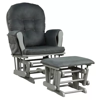 Baby Nursery Relax Rocker Rocking Chair Glider & Ottoman Set W/Cushion Dark Grey • $205.99