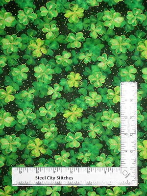 Shamrock St Patricks Day Clovers Fabric Green Dots Cotton QT By The Yard • $10.98