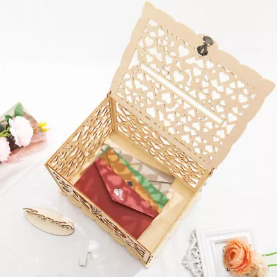 Birthday Large Hollow DIY With Lock Envelope Baby Shower Wedding Wooden Card Box • $25.92