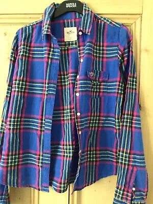 Womens Hollister Plaid Checkered Shirt Blue Yellow & Pink Size Small • £10