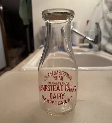 Pt Milk Bottle Hampstead Farms Dairy Hampstead MD Maryland Red Pyro Carroll Co • $39.99