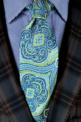 Lord R Colton Studio Tie - Lime Green & Blue Tapestry Woven Silk Necktie NEW • $39.99