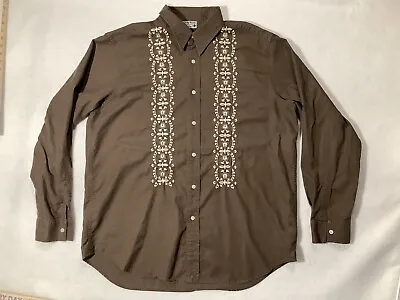 Lucky Brand Shirt Brown Western XL Long Sleeve Mens Vintage Embroidered • $15.99