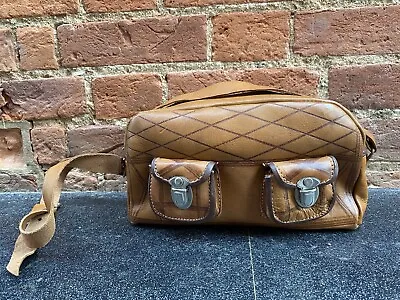 Vintage 70s Brown Tan Leather Oblong Barrel Shoulder Bag Medium • £30