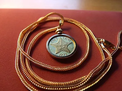 Starfish Coin Pendant 1971 Bahamas Golden Beach Charm 26  18K Gold Filled Chain • $84.14