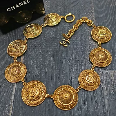 CHANEL Gold Plated CC Logos Round Vintage Chain Necklace Choker #512c Rise-on • £606.59