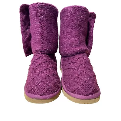 UGG Australia Lattice Cardy Plum Burgundy Knit Tall Sweater Boots 3066 Size 7 • $26.09