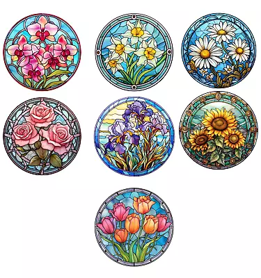 Stained Glass Flower Decals Car Stickers Nursery Decorations Wall Art Décor • £2.99