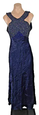 Vtg 90s Y2k L.A. Glo Blue Glitter Prom Dress Evening Formal High Neck Satin • $49.99