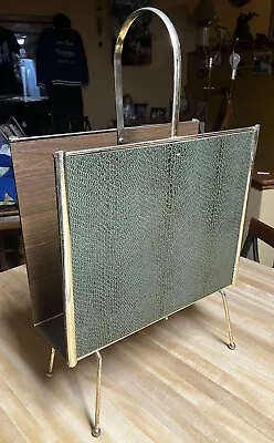 Wow! VTG ATOMIC Snakeskin Brass Simulated Wood MAGAZINE RACK! 1950s MID CENTURY • $49