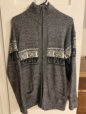 Men's 100% Alpaca Full Zip Sweater Made In Ecuador Large Gray Blue White • $10