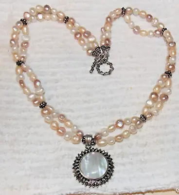 Vintage Baroque Pearls MOther Of Pearl 925 Silver Rhinestone Necklace Estate • $9.99