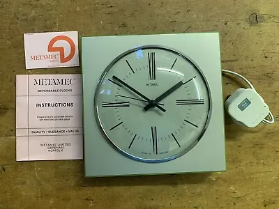 Vintage  Metamec Electric Wall Clock In Working Order Silver/green • £50