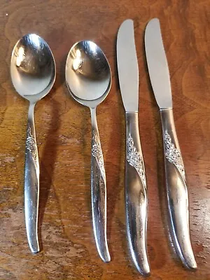 4 Pcs Oneida Ltd. Rogers Premier Stainless La Rose 2 Soup Spoons 2 Butter Knives • $7.99