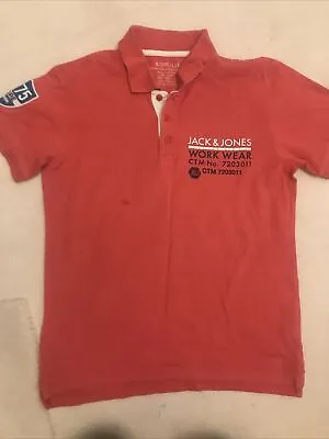 Jack & Jones Dark Pink/ Peach Summer Polo Shirt - Mens Size Small • £3.50