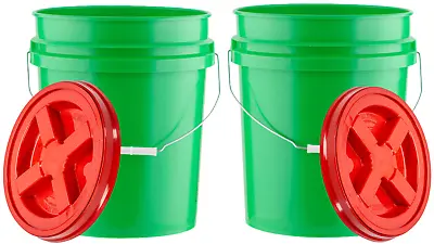 5 Gallon Food Grade Bucket Pail With Air Tight Screw On Lid Cover (Pack Of 2) • $44.77