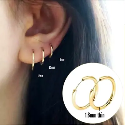 Pair Small Thin Hoop Earrings Stainless Steel Hinged Women Men Earrings 8mm *UK* • £3.49