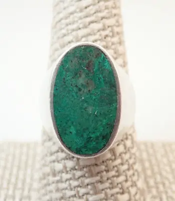 Vintage Green Chrysocolla Sterling Silver Band Ring Sz 9 • $89.99