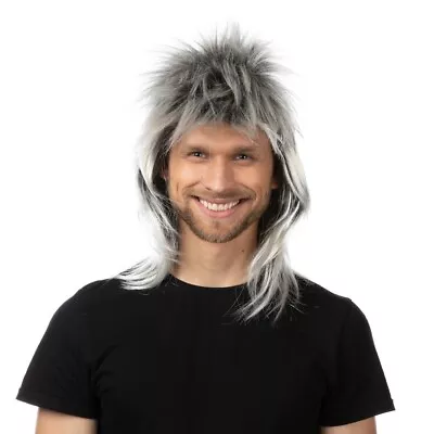 Grey Mullet Spiky Faux Hair Rock Star Punk Rocker Wig Cosplay Fancy Dress Party • £12.99