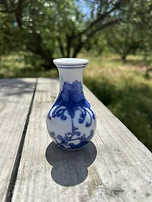 Blue & White Floral Miniature Porcelain Bud Vase • $6