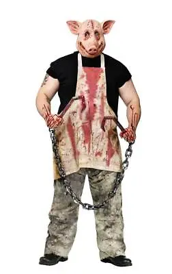 Mens Saw Evil Butcher Pig Costume Scary Horror Film Halloween Fancy Dress Outift • £44.99