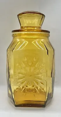 Vintage Amber Glass Canister Jar 10” Tall Embossed Sunflower Wheaton NJ 1960’S • $18