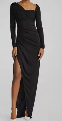 $695 Zac Posen Women Black Asymmetric Ruched Jersey Column Gown Dress Size 8 • $222.78