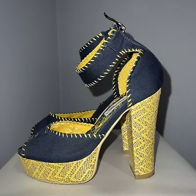 Ed Hardy Navy And Gold Cindy Platforms Women's Size 9 Back Zipper Nice • $48