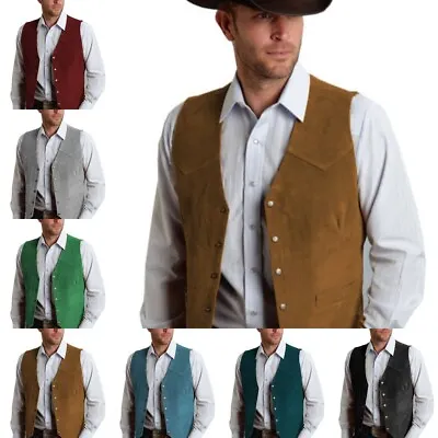 Mens West Cowboy Vests Vintage Farmer Hunting Fishing Waistcoat Large XL XXL 3XL • $28.91