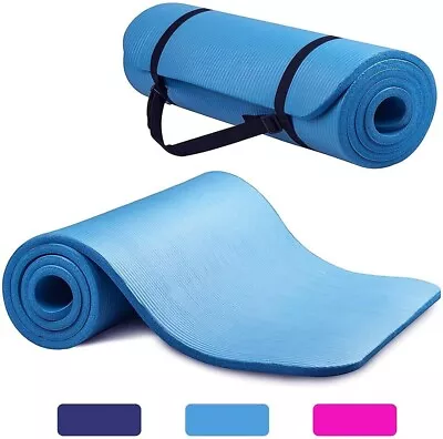 Yoga Mat 15mm Thick Gym Exercise Fitness Pilates Workout Mat Non Slip Large NBR • £9.99