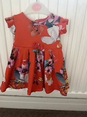 Ted Baker Baby Girl Dress Red Floral 6-9 • £4.50