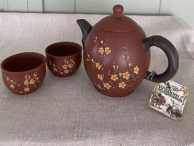 Teapot Set Yiking Oriental Redware Clay Royal Plum Blossom EUC Tearoom • $18