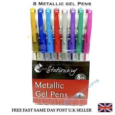 Set Of 8 Glitter Gel Pens Or 8 Metallic Colour Gel Pens Or Single Colour Pen • £3.99