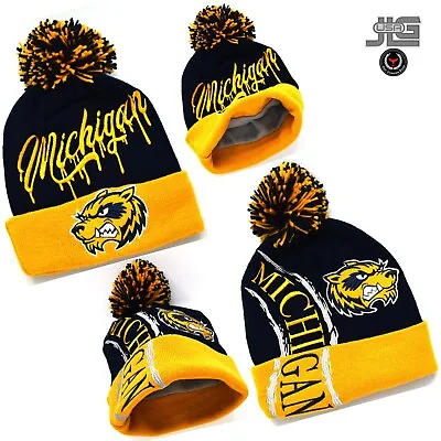 Drip City Hurricane Michigan Angry Head Wolverines Skull Cap Beanie Winter Hat • $19.99