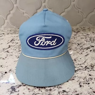 Vintage K-Brand Ford Leather Strap Trucker Light Blue Cap Hat Made In USA • $60.25