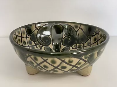 Mexican Talavera Style Pottery Hand Painted 3 Footed Green Salsa Guacamole Bowl • $19.30