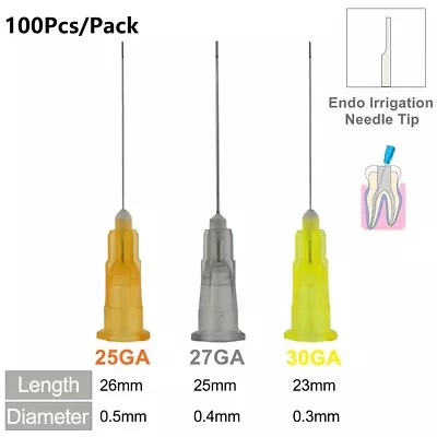 100pcs Dental Endo Irrigation Needle 25G/27G/30G Disposable Syringe Tips Notched • $12.99