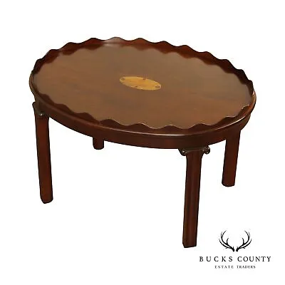 Chippendale Style Oval Inlaid Mahogany Coffee Table • $795