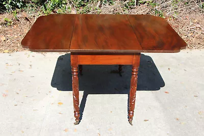 Federal Empire Mahogany Drop Leaf Acanthus Carved Dining Table ~ Ca.1830 • $765