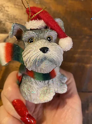 Glittery MINIATURE SCHNAUZER DOG  With Hat &  Scarf RESIN ORNAMENT NWT • $17.99