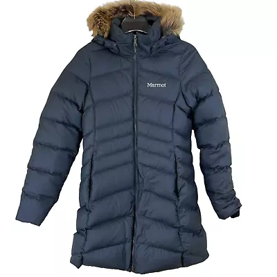 NEW MARMOT 700 Montreal Down Long Puffer Coat Slim Hood Black Women’s Small 2022 • $175.49