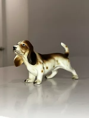 Vintage Porcelain Basset Hound Dog Figurine Ceramic Statue Miniature Japan • $40