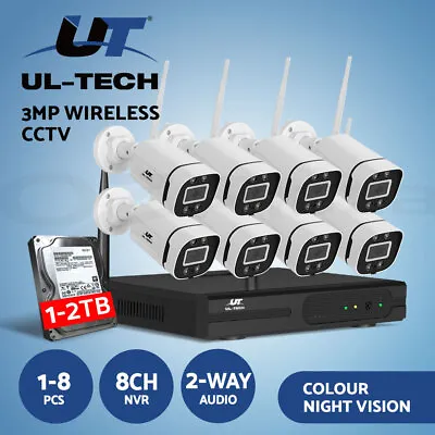 UL-tech 3MP Wireless CCTV Security Camera System 8CH NVR WiFi Home Outdoor 1-2TB • $199.95